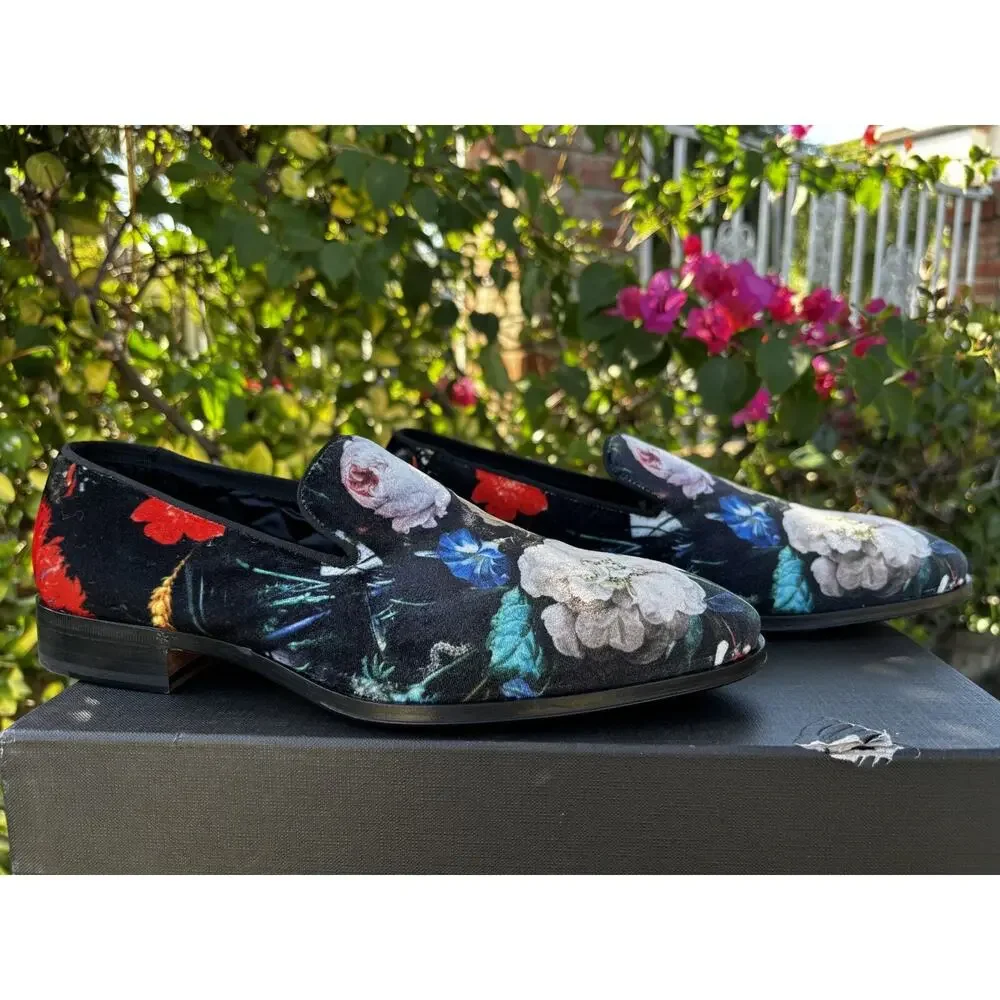 Paul Smith Tudor Velvet Loafer Shoes Floral Black Sz 39 US 6